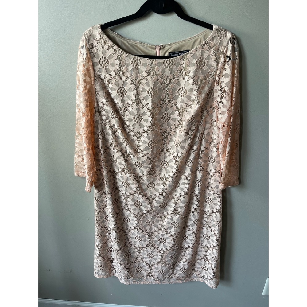 Jessica Howard Pink Floral Lace Sheath Dress 3/4 Sleeve Size 16 casual  party